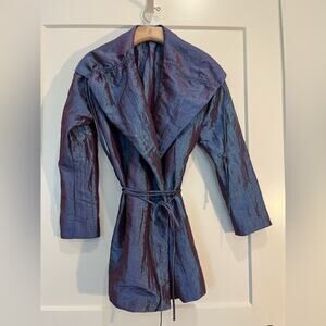 Iridescent Blue Wrap Jacket with Belt